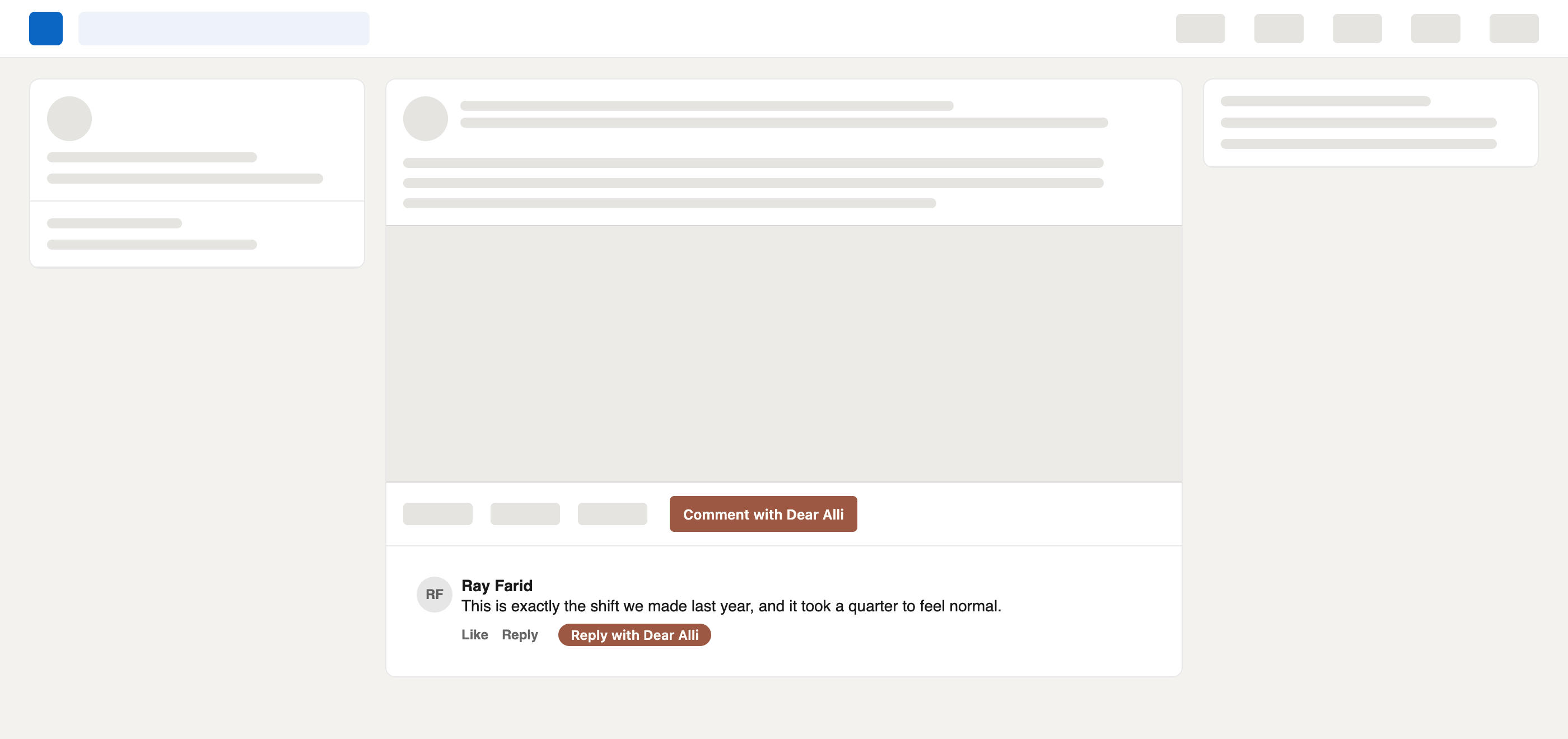 Dear Alli drafting a reply under a comment on your own LinkedIn post